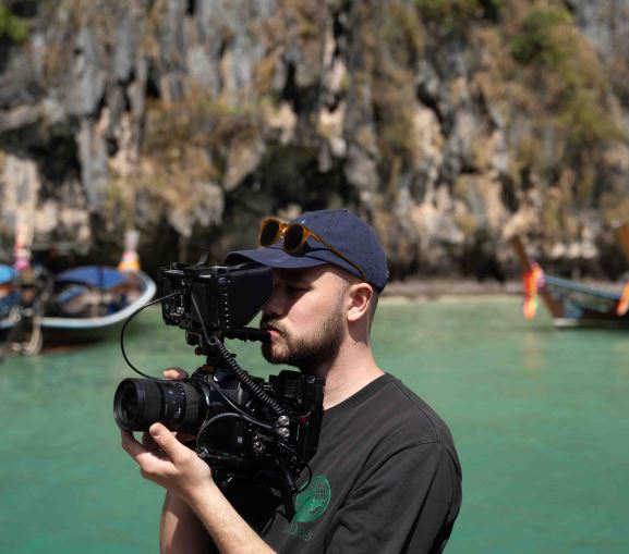 Crew filming travel video content